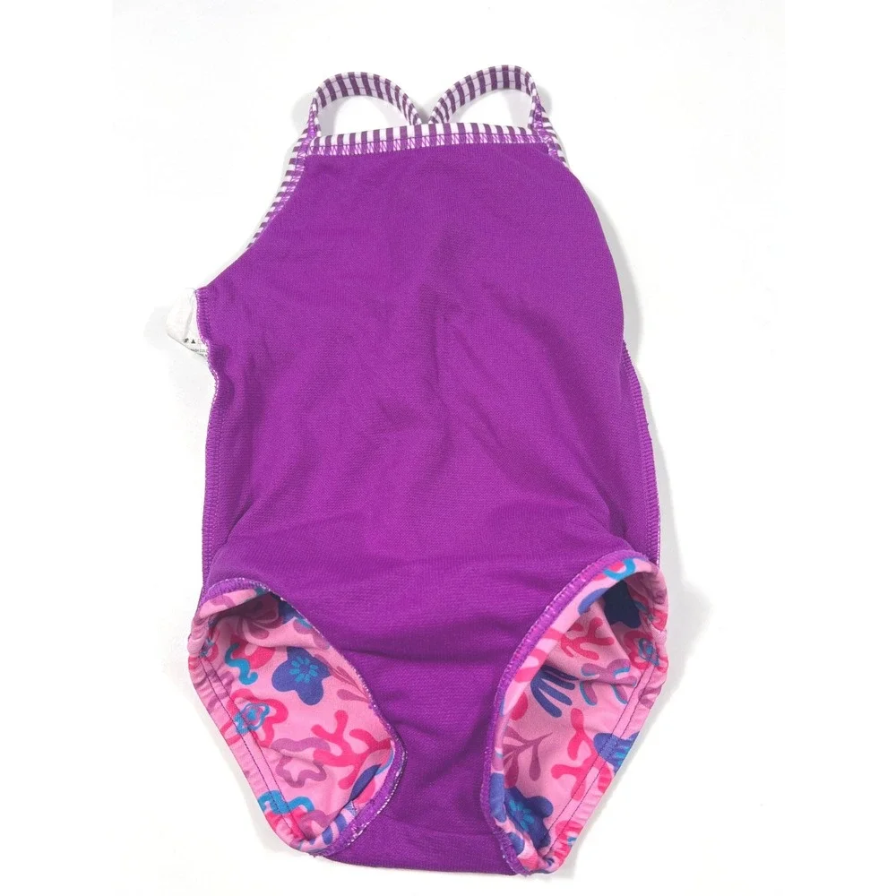 Dolfin Girls Sunshine One Piece Swimsuit 2T Pink Floral UPF 50 Beach Summer‎ EUC